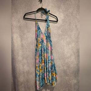 Multicolor V-Neck Maxi Dress – Boho Style, Made in India -One Size Silk Blend